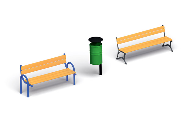 Ławki, kosze i ogrodzenia